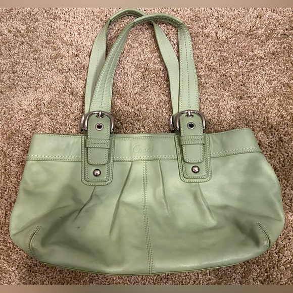 COACH Soho Hampton F13732 Sage Green Pleated Leather Tote Shoulder Satchel Bag - Picture 14 of 15